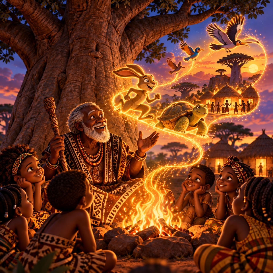 Illustrated folklore scene