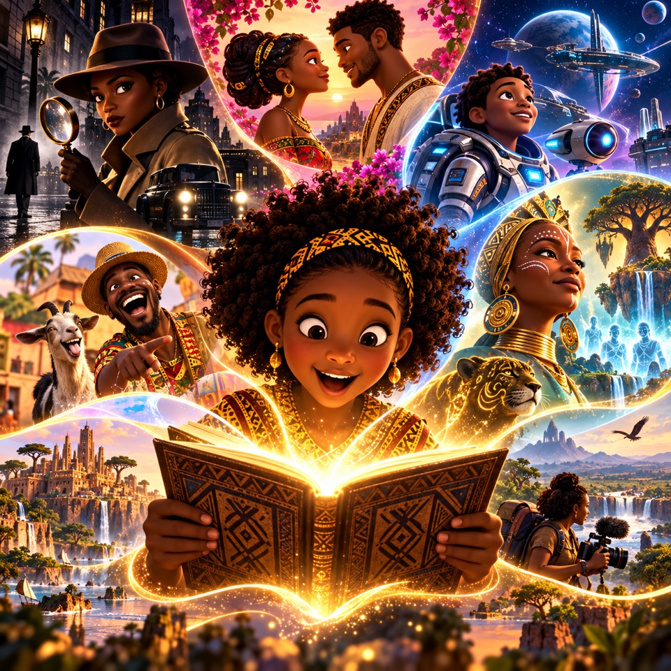 Illustrated genre-bending story scene